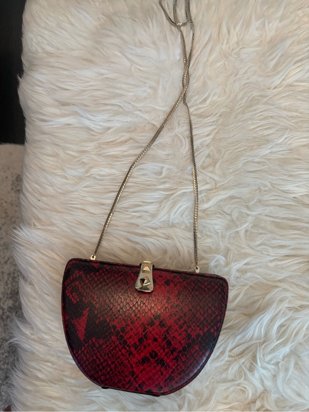 Rebecca Minkoff Red Python-Print Half-Moon Clutch - Picture 2 of 5